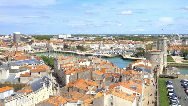 Panoramic view of the rooftops of the center of La Rochelle city in France