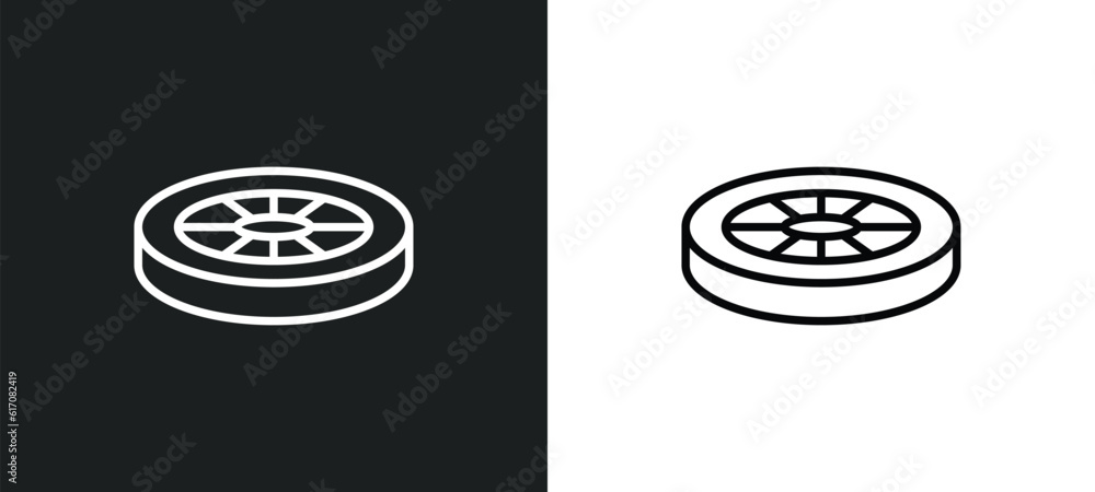 Poster disk line icon in white and black colors. disk flat vector icon from disk collection for web, mobile