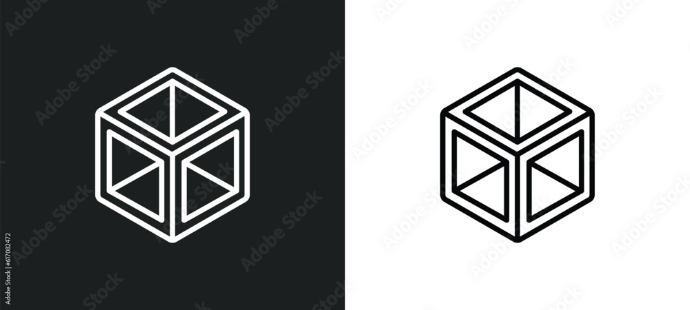 Poster 3d cube line icon in white and black colors. 3d cube flat vector icon from 3d cube collection for we