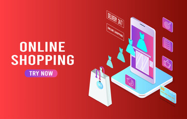 Shopping online process on smartphone.