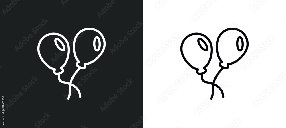 Poster floating balloons line icon in white and black colors. floating balloons flat vector icon from float