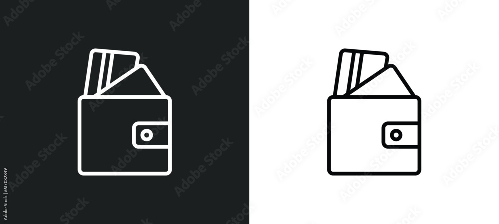 Poster card wallet line icon in white and black colors. card wallet flat vector icon from card wallet colle