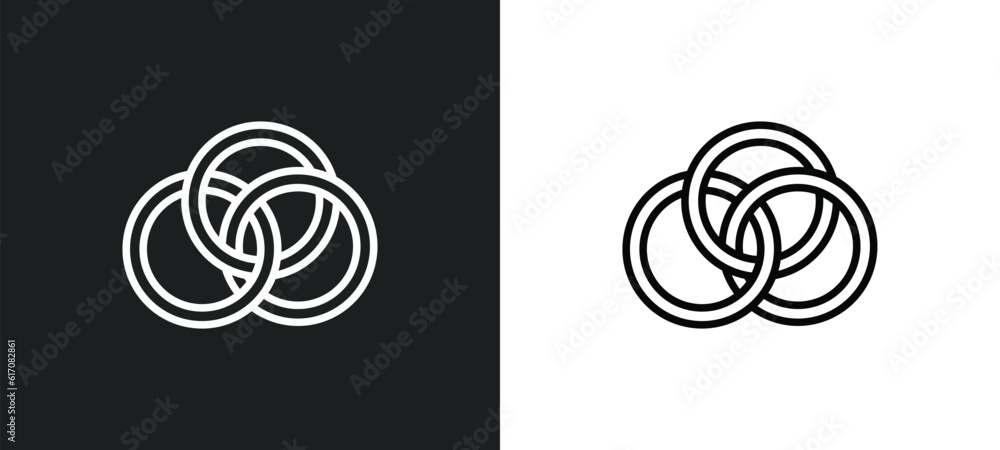 Poster interlocking rings line icon in white and black colors. interlocking rings flat vector icon from int