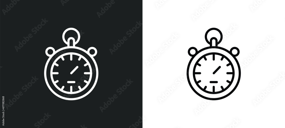 Poster analog stopwatch line icon in white and black colors. analog stopwatch flat vector icon from analog 