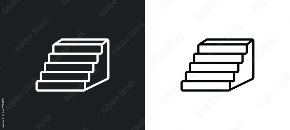 Poster steps line icon in white and black colors. steps flat vector icon from steps collection for web, mob