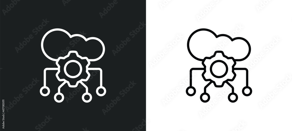 Poster cloud service line icon in white and black colors. cloud service flat vector icon from cloud service