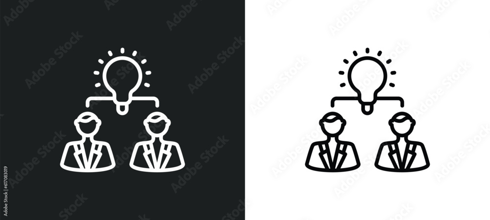 Poster collaborative idea line icon in white and black colors. collaborative idea flat vector icon from col