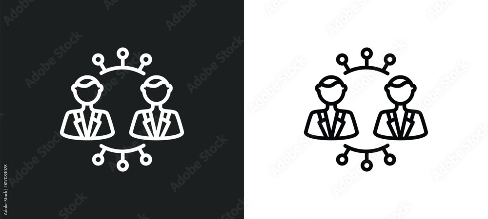 Poster business networking line icon in white and black colors. business networking flat vector icon from b