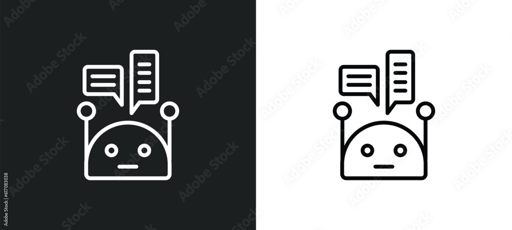 Poster chat bot line icon in white and black colors. chat bot flat vector icon from chat bot collection for