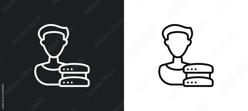 Poster user data line icon in white and black colors. user data flat vector icon from user data collection 