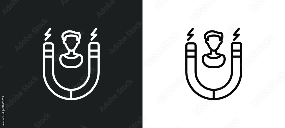 Poster user attraction line icon in white and black colors. user attraction flat vector icon from user attr