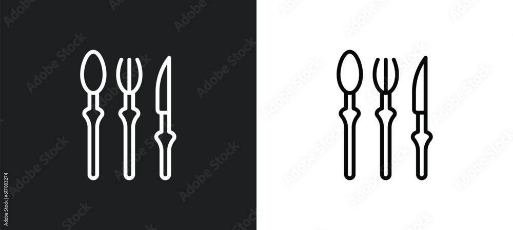 Poster silverware line icon in white and black colors. silverware flat vector icon from silverware collecti