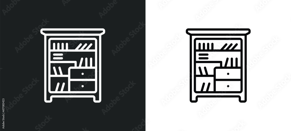 Poster shelf line icon in white and black colors. shelf flat vector icon from shelf collection for web, mob