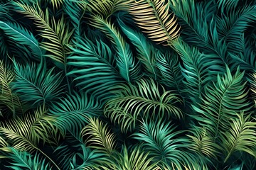 Naklejka na ściany i meble Tropical palm leaves floral pattern background. Generative AI