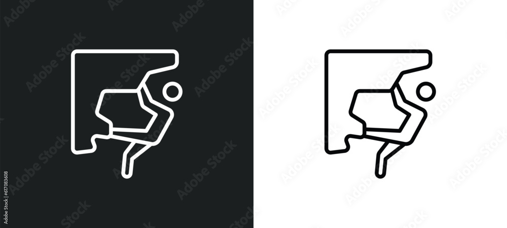 Poster climb line icon in white and black colors. climb flat vector icon from climb collection for web, mob
