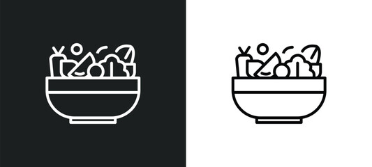 bowl with vegetables line icon in white and black colors. bowl with vegetables flat vector icon from bowl with vegetables collection for web, mobile apps and ui.