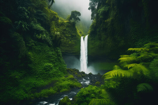 Nature's Symphony: A Captivating Waterfall. Generative AI © Andrii 