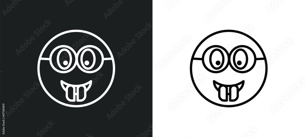 Poster nerd emoji line icon in white and black colors. nerd emoji flat vector icon from nerd emoji collecti
