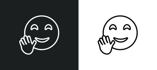 hello emoji line icon in white and black colors. hello emoji flat vector icon from hello emoji collection for web, mobile apps and ui. © IconArt