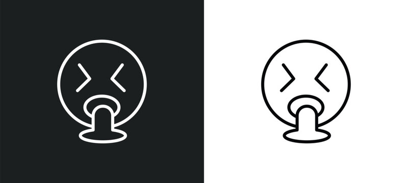 puking emoji line icon in white and black colors. puking emoji flat vector icon from puking emoji collection for web, mobile apps and ui.