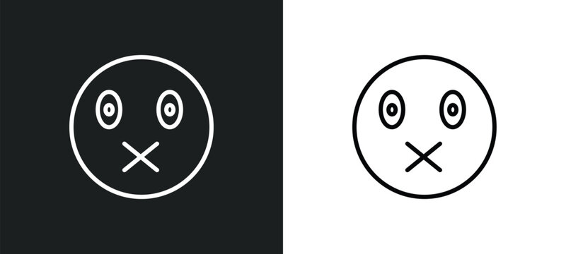 Muted Emoji Line Icon In White And Black Colors. Muted Emoji Flat Vector Icon From Muted Emoji Collection For Web, Mobile Apps And Ui.