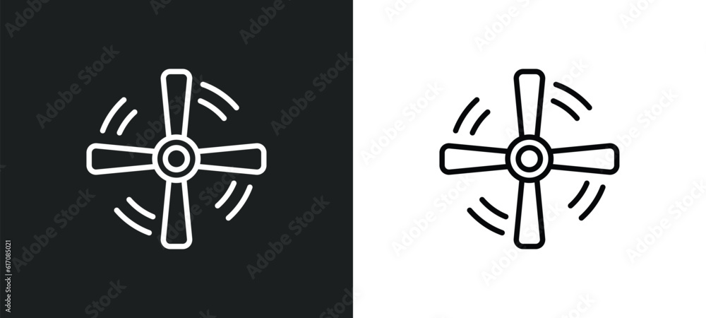 Poster ceiling fan line icon in white and black colors. ceiling fan flat vector icon from ceiling fan colle