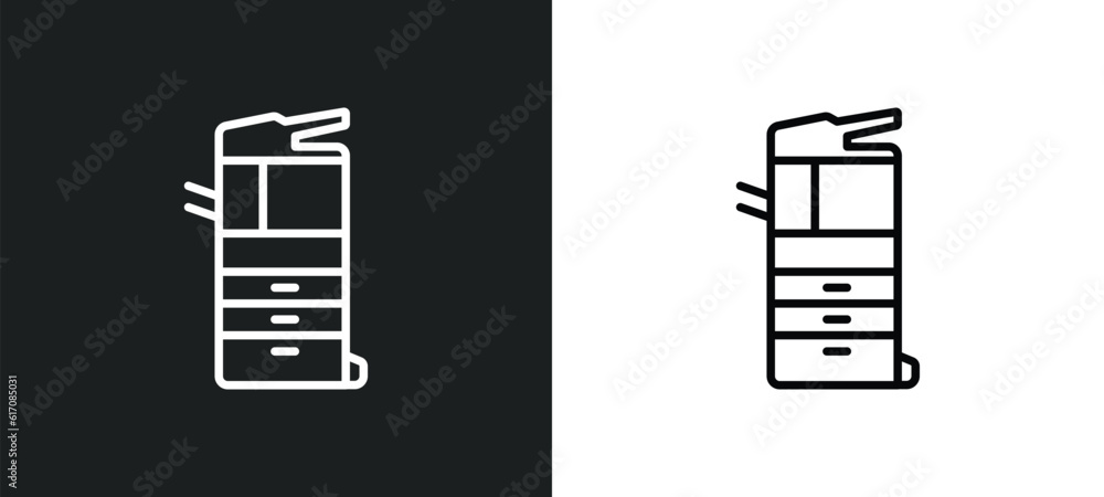 Poster copier line icon in white and black colors. copier flat vector icon from copier collection for web, 