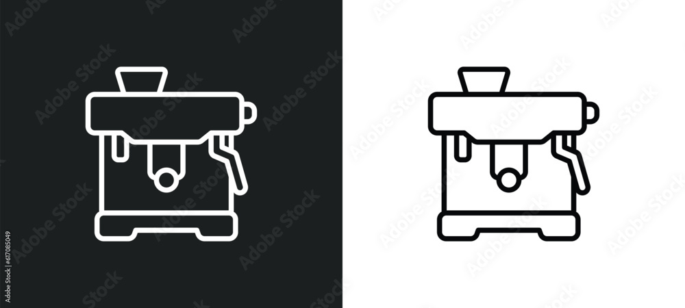 Poster espresso maker line icon in white and black colors. espresso maker flat vector icon from espresso ma