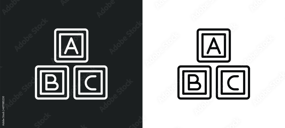 Poster abc line icon in white and black colors. abc flat vector icon from abc collection for web, mobile ap