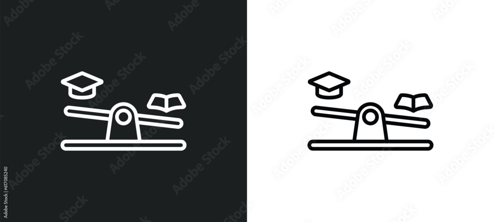 Poster swing balancer line icon in white and black colors. swing balancer flat vector icon from swing balan