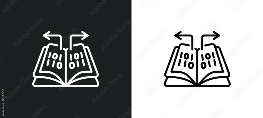 Poster data funnelling line icon in white and black colors. data funnelling flat vector icon from data funn