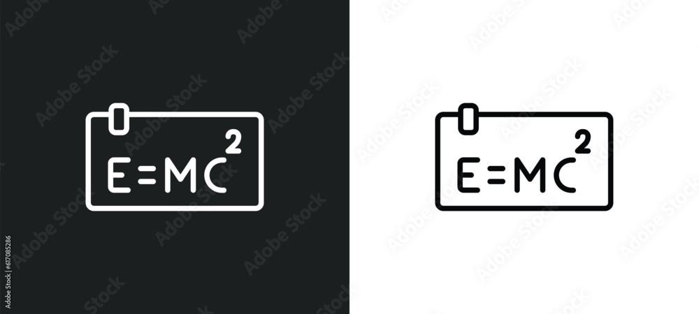 Poster theory of relativity line icon in white and black colors. theory of relativity flat vector icon from