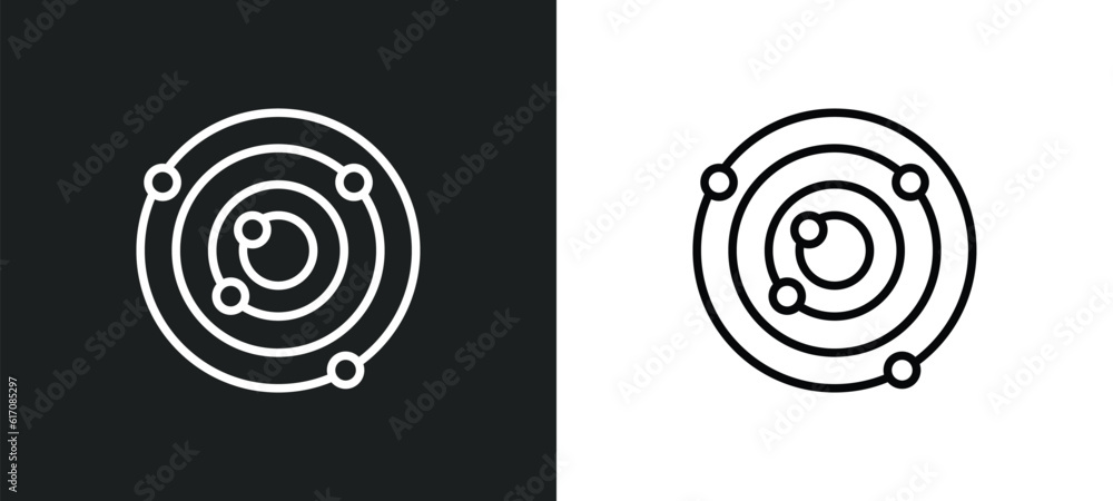 Aufkleber atomic theory line icon in white and black colors. atomic theory flat vector icon from atomic theory