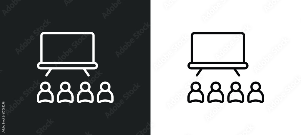 Poster university class line icon in white and black colors. university class flat vector icon from univers