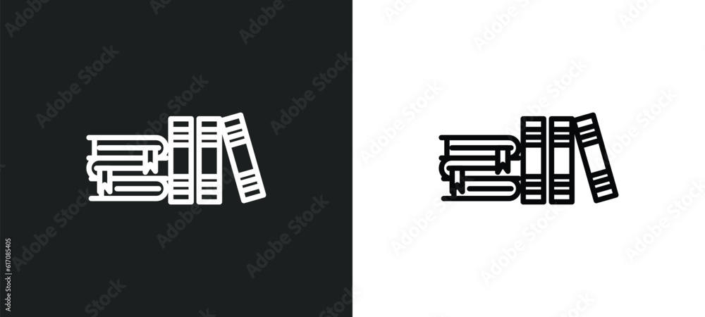 Aufkleber library books line icon in white and black colors. library books flat vector icon from library books