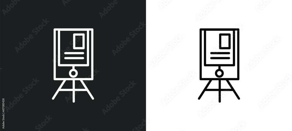 Poster flip chart line icon in white and black colors. flip chart flat vector icon from flip chart collecti