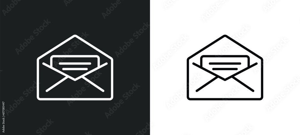 Poster open email line icon in white and black colors. open email flat vector icon from open email collecti
