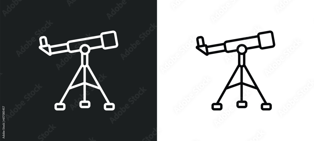 Poster telescope line icon in white and black colors. telescope flat vector icon from telescope collection 