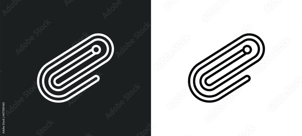 Poster paperclip line icon in white and black colors. paperclip flat vector icon from paperclip collection 