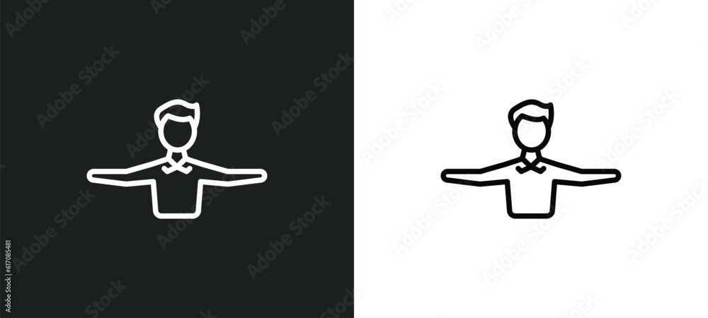 Poster open arms line icon in white and black colors. open arms flat vector icon from open arms collection 