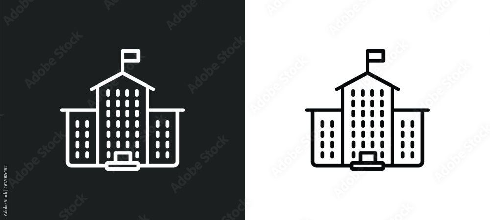 Poster university line icon in white and black colors. university flat vector icon from university collecti