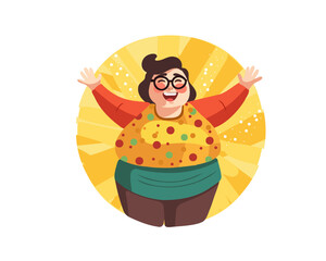 Portrait of a happy laughing fat woman, vector illustration on a white background