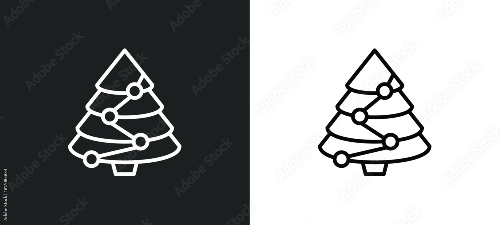 Poster christmas trees line icon in white and black colors. christmas trees flat vector icon from christmas