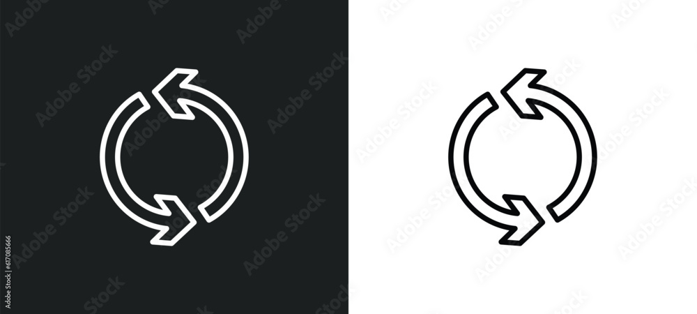 Poster recycle arrows line icon in white and black colors. recycle arrows flat vector icon from recycle arr