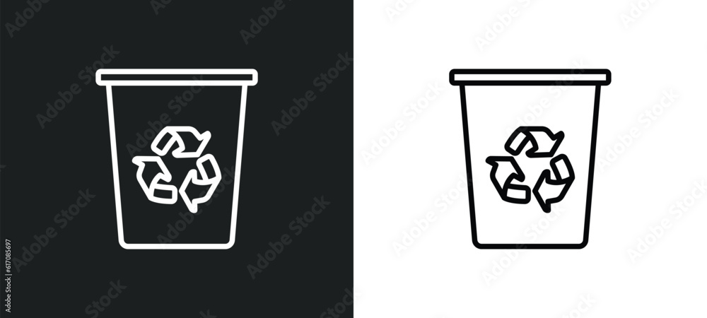Poster recycle bin line icon in white and black colors. recycle bin flat vector icon from recycle bin colle