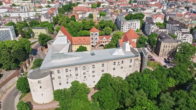 Drone shot of Art Museum Moritzburg Halle (Saale) (Kunstmuseum Moritzburg ) , Germany