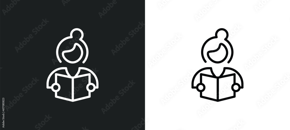 Poster studying line icon in white and black colors. studying flat vector icon from studying collection for
