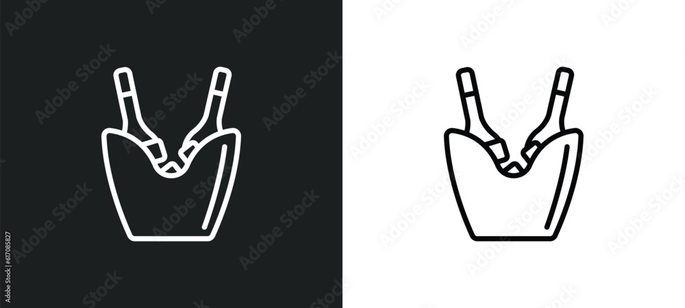 Poster ice bucket and bottle line icon in white and black colors. ice bucket and bottle flat vector icon fr
