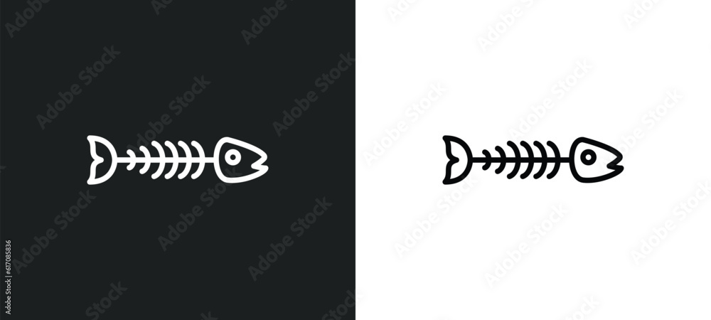 Poster fish skeleton line icon in white and black colors. fish skeleton flat vector icon from fish skeleton