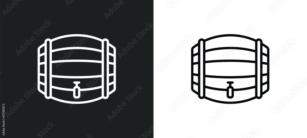 Poster cask line icon in white and black colors. cask flat vector icon from cask collection for web, mobile
